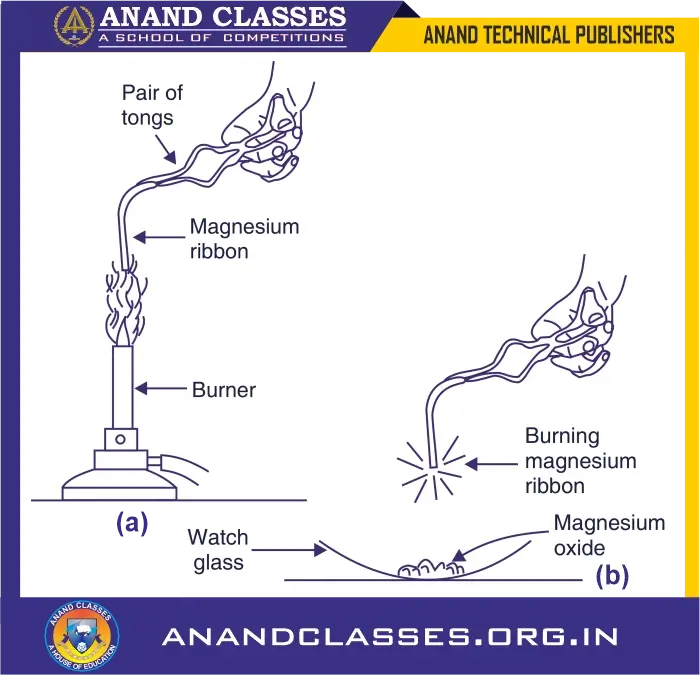 What is a chemical reaction? Definition, example with mcqs, assertion reason q&a-anand classes (a) magnesium ribbon being heated over a burner (b) magnesium ribbon burns in air to form magnesium oxide